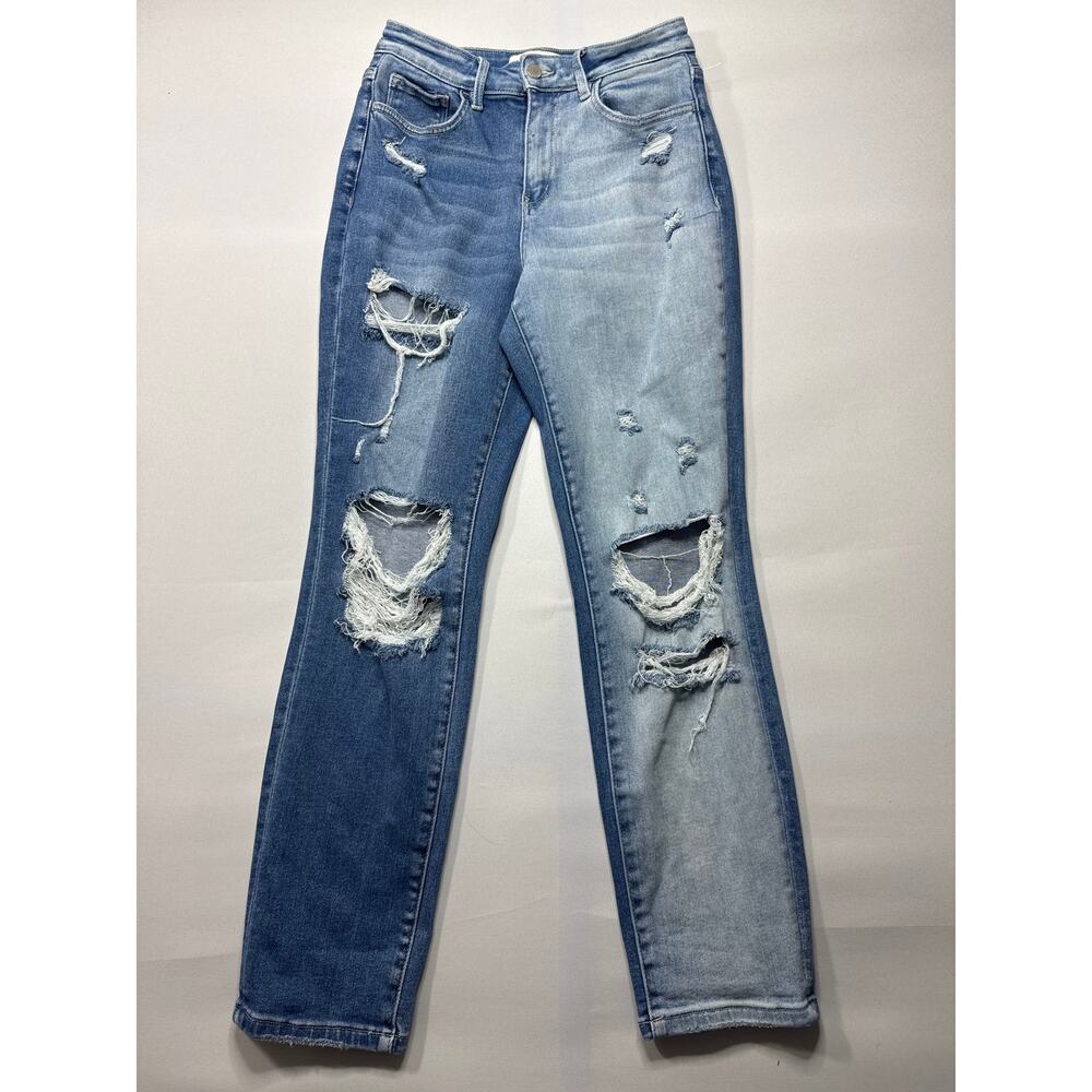 Flying Monkey Women's Distressed 2-Tone Straight‎ Leg Jeans - Size 26 (26x29)